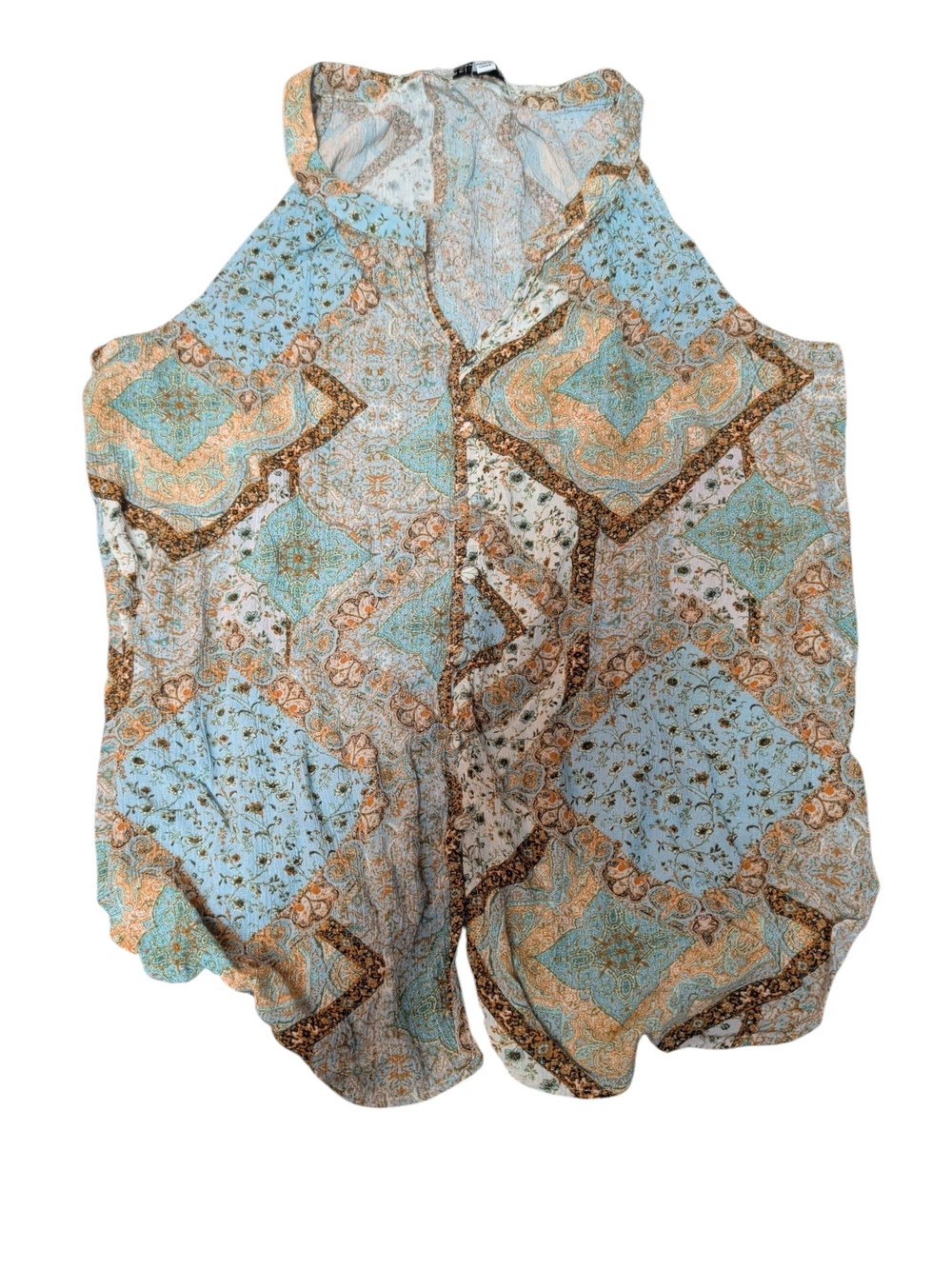Rose & Olive Blue and Cream Patterned Camisole (#D222)